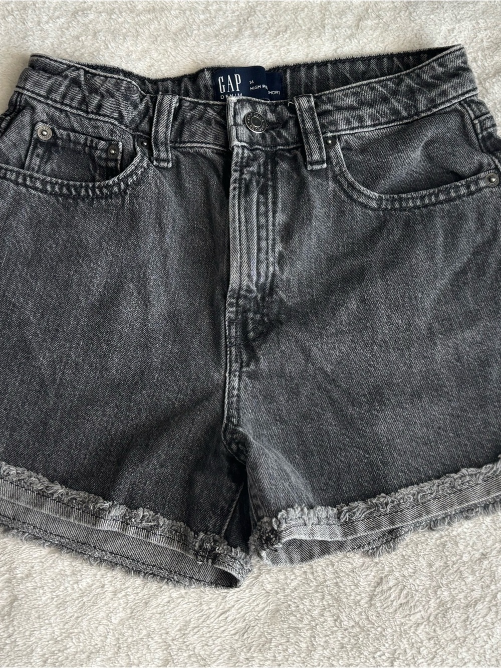 GAP Black Washed Denim Frayed Hem Shorts